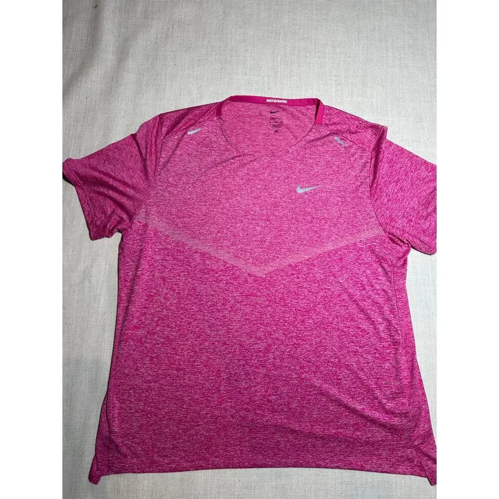 Nike Dri-FIT Running Shirt Pink Heather Reflective Athletic Tee Mens XL